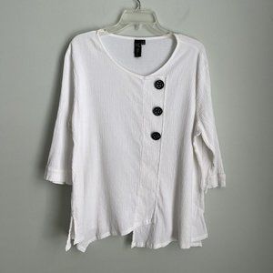 Focus Casual Life White 3/4 Sleeve Asymmetrical Lagenlook Tunic Art to W…